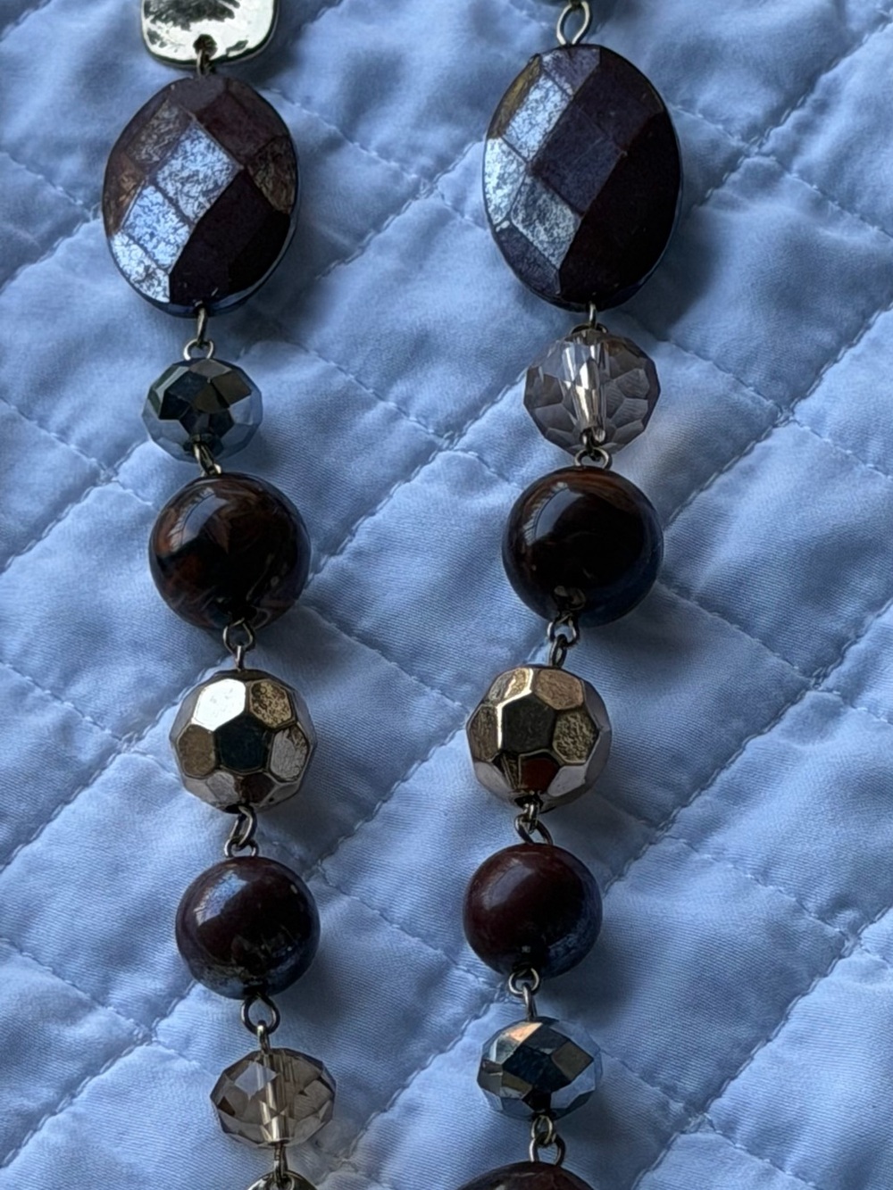 Unbranded Brown Multi-Bead Drop Necklace with Metallic Accents
